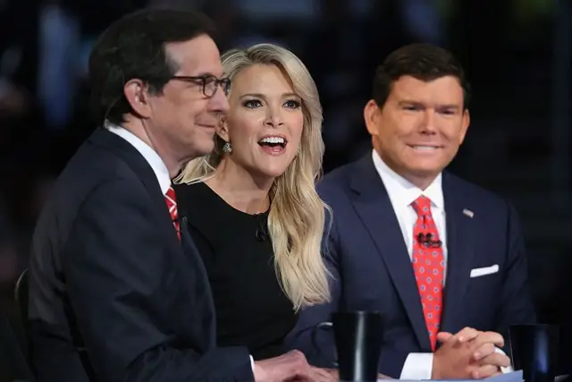 Megyn Kelly, with Chris Wallace and Bret Baier, before the August 2015 Republican debate